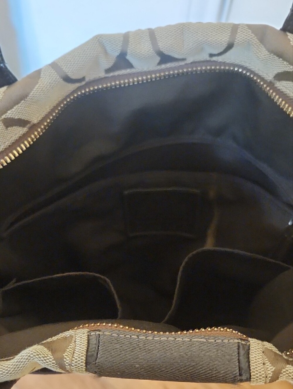 COACH Brown Signature Shoulder Tote with Dark Brown Trim - Picture 2 of 14